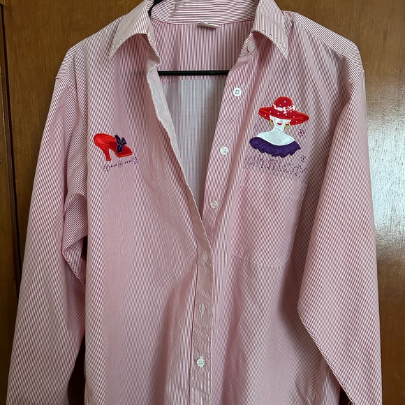 Red Hat Society Tops - Red Hat Lady Striped Button Down